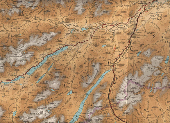 Fishing map of the source and  upper river Spey
