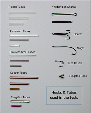 Common salmon fly hooks and tubes