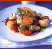 Seared Salmon with tomato and potatoes